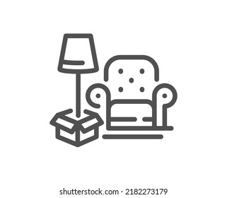 Icono de línea de empaquetado de cosas. Señal de movimiento en casa. Símbolo de servicio de entrega. Elemento de diseño de calidad. Icono de empaquetado de estilo lineal. Trazo editable. Vector