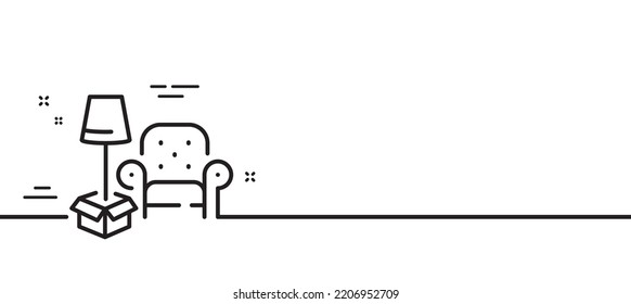 Das Paket-Dinger-Symbol Heimbewegungszeichen. Lieferservice-Symbol Minimaler Hintergrund der Illustration. Packen von Dingen Linie Symbol Muster Banner. White Web Template Konzept. Vektorgrafik