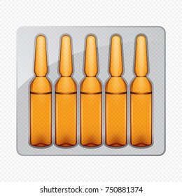 Packing of transparent ampoules, vector illustration