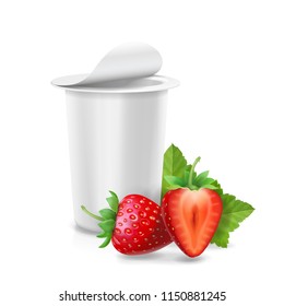 Packing yogurt box with strawberry
