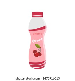Packing yogurt with a teaspoon. Cherry flavored yogurt. Vector illustration.