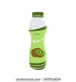 Packing yogurt with a teaspoon. Kiwi Yogurt. Vector illustration.