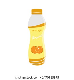 Packing yogurt with a teaspoon. Orange flavored yogurt. Vector illustration.