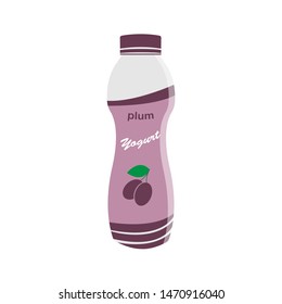 Packing yogurt with a teaspoon. Plum flavored yogurt. Vector illustration.