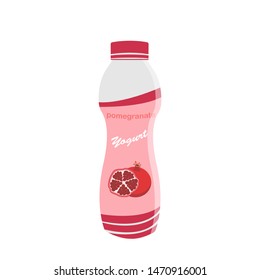 Packing yogurt with a teaspoon. Pomegranate flavor yogurt. Vector illustration.