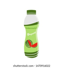 Packing yogurt with a teaspoon. Watermelon-flavored yogurt. Vector illustration.