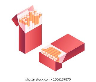Packs of cigarettes on a white background. Vector 3d isometric illustration.