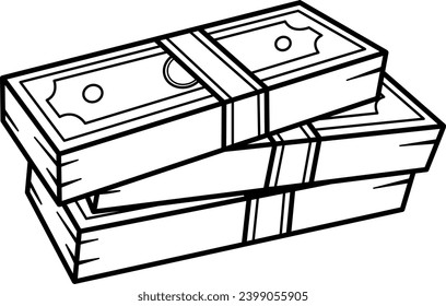 Packs of Dollars for Coloring. Three Stacks of Cartoon Money. Dollars icon. Financial Savings. Business and Finance Concept. Vector illustration