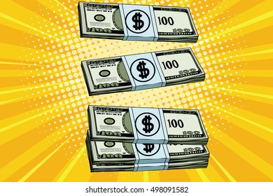 Packs of dollars money, pop art retro vector illustration