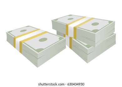 Packs of dollars on white background, vector