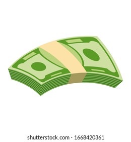 Packs of paper money. Bundle with cash bills. Keeping money in bank. Deposit, wealth, accumulation and inheritance. Flat vector cartoon money illustration. Objects isolated on a white background.