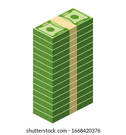 Packs of paper money. Bundle with cash bills. Keeping money in bank. Deposit, wealth, accumulation and inheritance. Flat vector cartoon money illustration. Objects isolated on a white background.