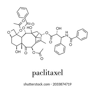 Paclitaxel cancer chemotherapy drug molecule. Skeletal formula.