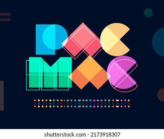 Pacman Font, Bright Colored Letters Set, Color Alphabet. Colorful Type For Funny Joyful Type And Graphic, Kids Zone Logo, Kid Birthday Headline, Children Food And Drink Vector Typography Design