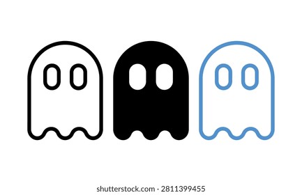 Pac-man ghost icons in white, black and blue outline styles