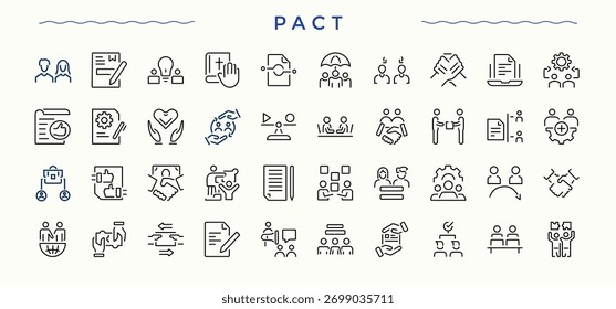 Symbol des Pakts im linearen Stil. Beziehungssymbole für Benutzerdesigns. Sammlung von einfachen Linien Web-Icons. Symbol für Zusammenarbeit. Pixel perfekt. Vektorgrafik.