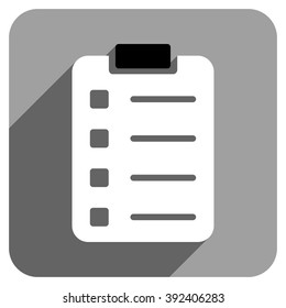 Pad Form long shadow vector icon. Style is a flat pad form iconic symbol on a gray square background.
