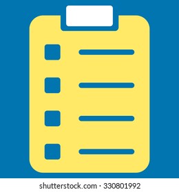 Pad Form vector icon. Style is bicolor flat symbol, yellow and white colors, rounded angles, blue background.