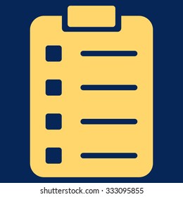 Pad Form vector icon. Style is flat symbol, yellow color, rounded angles, blue background.