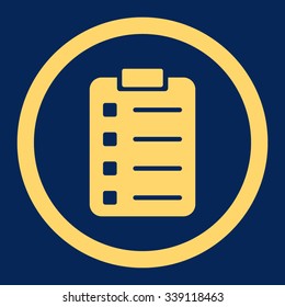 Pad Form vector icon. Style is flat rounded symbol, yellow color, rounded angles, blue background.