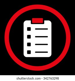 Pad Form vector icon. Style is bicolor flat rounded symbol, red and white colors, rounded angles, black background.
