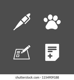 pad icon. 4 pad set with edit tools, prescription, checklist on a paper with a pencil and pawprint vector icons for web and mobile app
