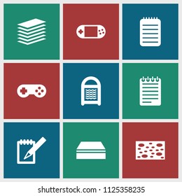Pad icon. collection of 9 pad filled icons such as sponge, portable console, notebook, joystick. editable pad icons for web and mobile.