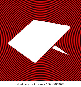 Pad icon in perspective view. Vector. White icon on red and black radial pattern as background. Isolated.