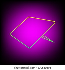 Pad icon in perspective view. Vector. Yellow-green gradient linear icon on magenta light as background