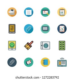 pad icon set. vector set about notebook, tablets, paper clip and graphic tool icons set.