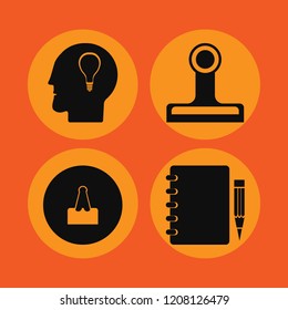 pad icon. pad vector icons set bulb head, paper clip and notebook pencil