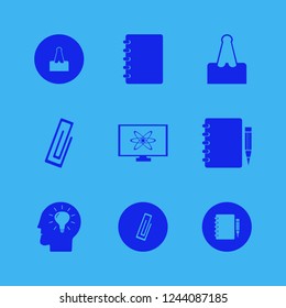 pad icon. pad vector icons set atom monitor, notebook pencil, paper clip and bulb head