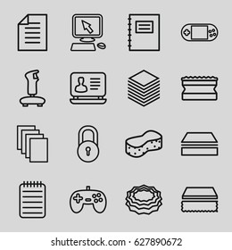 Pad icons set. set of 16 pad outline icons such as lock, pointer on display, sponge, laptop, paper, portable console, notebook, notepad