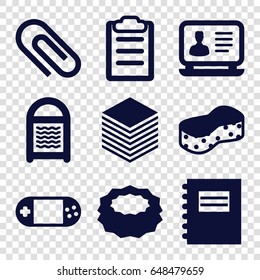 Pad icons set. set of 9 pad filled icons such as sponge, laptop, portable console, clipboard, paper, notepad