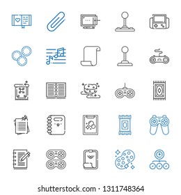 pad icons set. Collection of pad with task, sponge, paper clip, gamepad, notebook, makeup remover wipes, tasks, notes, carpet, joystick, paper. Editable and scalable pad icons.