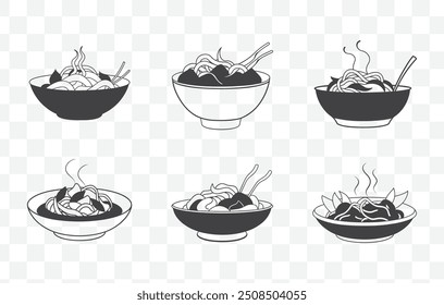 Pad Kee Mao Drunken Noodles Art Vector Set Auténtica tailandés StirFried plato de fideos Ilustración