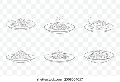 Pad Kee Mao Drunken Noodles Art Vector Set Auténtica tailandés StirFried plato de fideos Ilustración