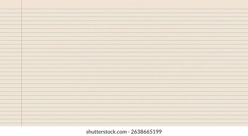 Pad lined horizontal textured paper.Beige worksheet with stripes. Blank empty page of binder. Wide line grid backdrop. Vector school notepad cover illustration. Scrapbook stationary.