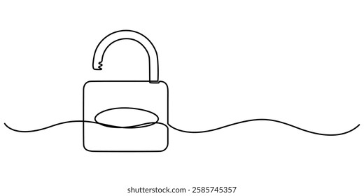 Pad lock Continuous one line drawing illustration, Continuous one line drawing of a padlock. Security concept vector illustration, metal padlock. Padlock security sign symbol vector illustration, pro.