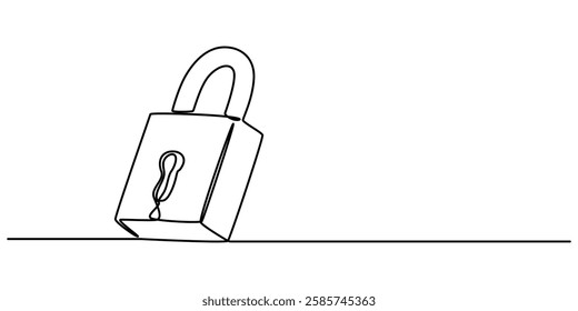 Pad lock Continuous one line drawing illustration, Continuous one line drawing of a padlock. Security concept vector illustration, metal padlock. Padlock security sign symbol vector illustration, pro.