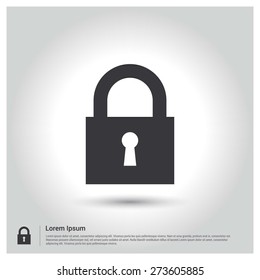 Pad Lock Icon, pictogram icon on gray background. Flat design style