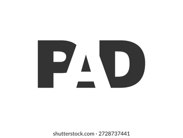Diseño de logo PAD. Letra inicial P A D estilo de letra en negrita para startups tecnológicas, consultoría, marca corporativa. Nombre creativo de la empresa, titulares de la tipografía, identidad, logotipo de moda. Ilustración vectorial.