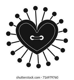 Pad with sewing pins. Sewing and equipment single icon in black style vector symbol stock illustration web.