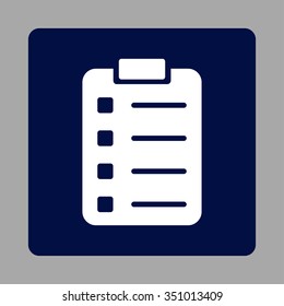 Pad Sheet vector icon. Style is flat rounded square button, white and dark blue colors, silver background.