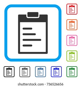 Pad Text icon. Flat grey iconic symbol inside a light blue rounded frame. Black, gray, green, blue, red, orange color additional versions of Pad Text vector.