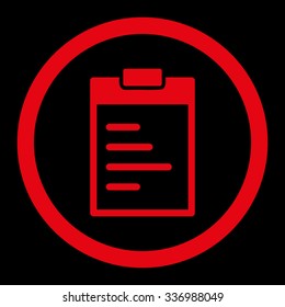 Pad Text vector icon. Style is flat rounded symbol, red color, rounded angles, black background.
