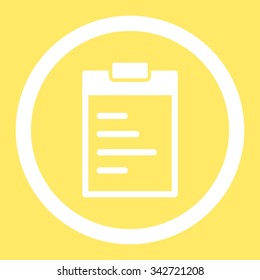 Pad Text vector icon. Style is flat rounded symbol, white color, rounded angles, yellow background.