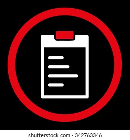 Pad Text vector icon. Style is bicolor flat rounded symbol, red and white colors, rounded angles, black background.