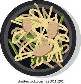Pad thai dish top view. Traditional asian food