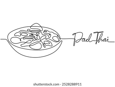 Pad Thai Food continuous line drawing. Food and drink concept. Vector illustration minimalist isolated on white background.